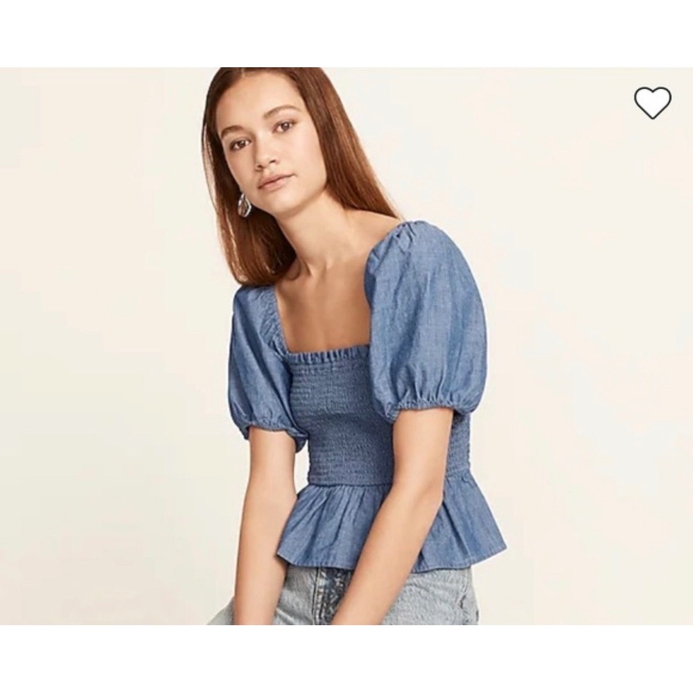 NWOT J.Crew Top M Blue Chambray Peplum Cottagecore Romantic Regencycore Boho